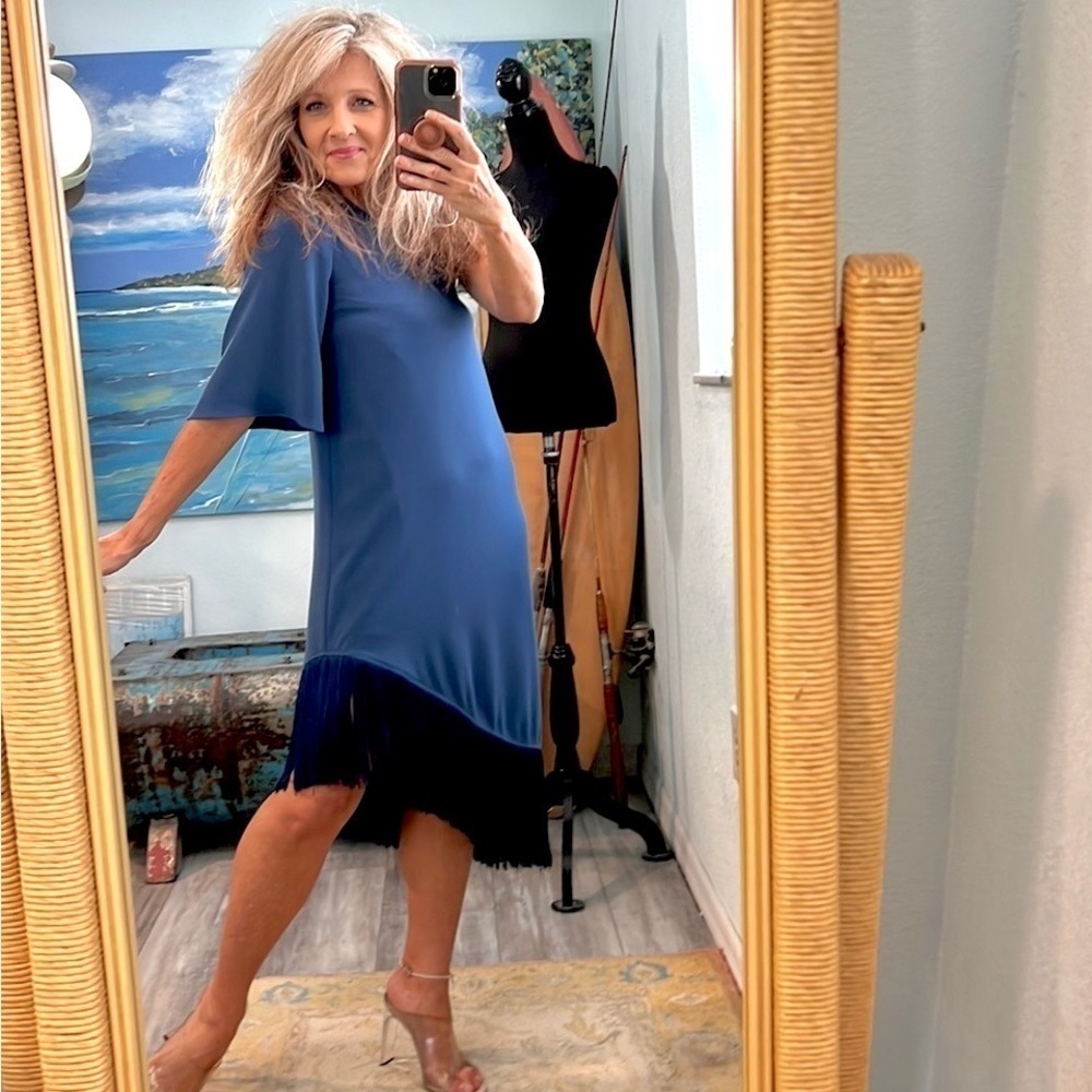 NWT, Trina Turk,Gull Dress,Stunning Asymmetrical Dress Embellished Fringe,Size S - Picture 6 of 13